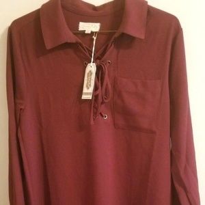 Mud‎ Pie Womens Kinsley Lace Up Burgundy Dress K17